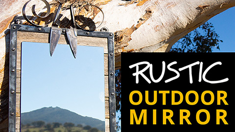 Rustic outdoor mirror in steel and recycled timber