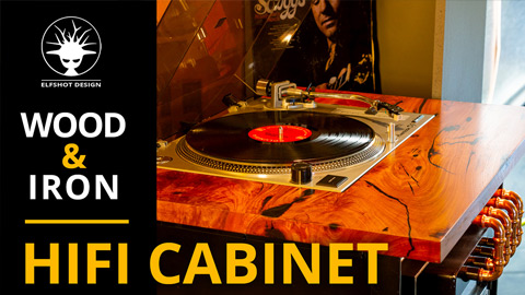 Modern industrial Hifi cabinet made with iron and resin filled wood